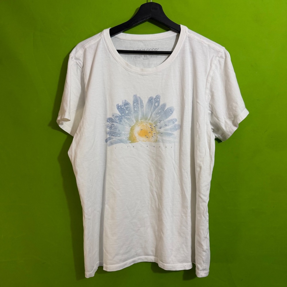 Life is Good Crusher Tee Womens XL White Daisy Graphic Short Sleeve T-Shirt